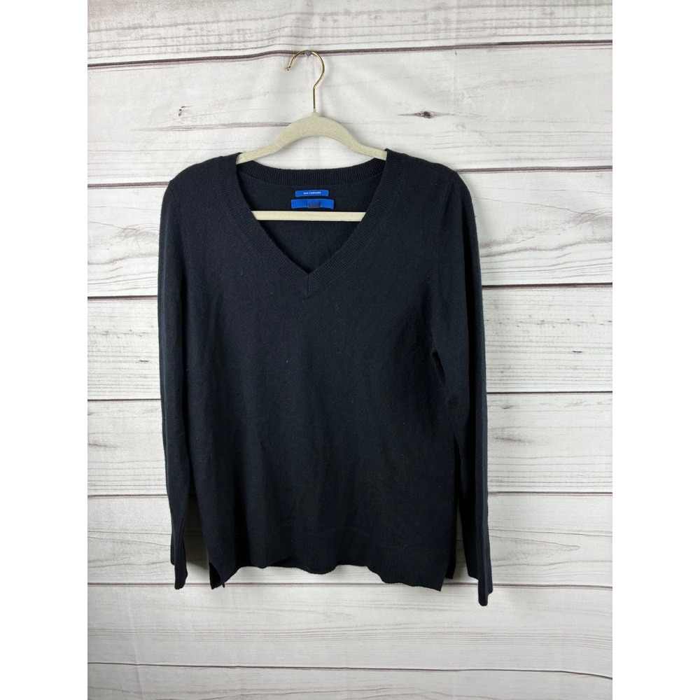 Apt. 9 Black 100% Cashmere V-Neck Sweater Womens Large Long Sleeve Pullover